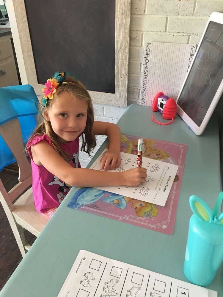 Riley busy working at home on the first day. Vaughan Elementary School