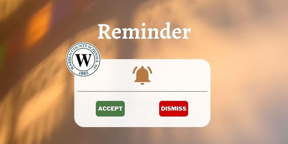 Reminder notification from iPhone with a brown bell and an accept button in green and a dismiss button in red