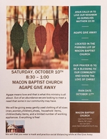 Macon Baptist Invites You to Their Agape Give Aways