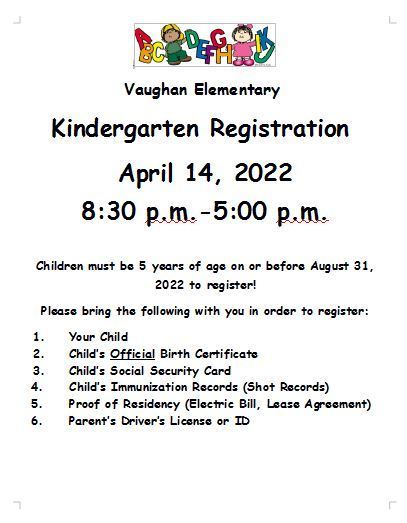 2022 Kindergarten Registration Flyer