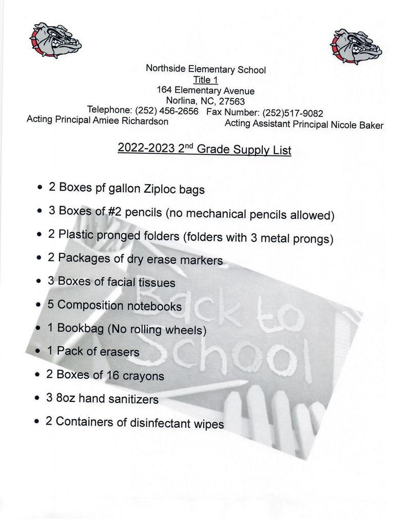 2022-2023 2nd Grade School Supply List